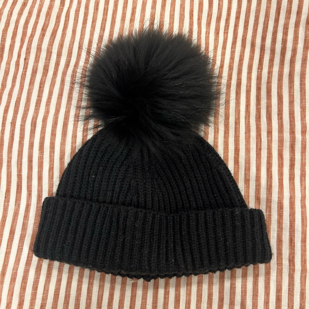 Marc Jacobs Black Knit Beanie with Pom-Pom